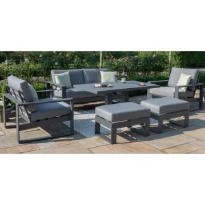 MZ Amalfi 6 Seater Aluminium Sofa Set with Rising Table - Grey