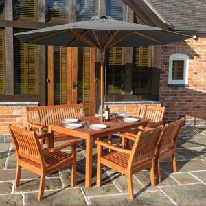 Willington Grey 2.7m Wooden Parasol And 15Kg Base