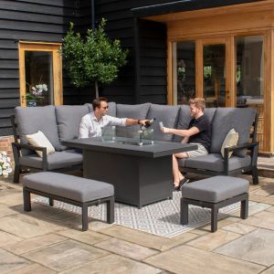 MZ Manhattan 9 Seater Aluminium Reclining Corner Dining Set with Fire Pit