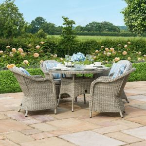 MZ Oxford 4 Seater Round Rattan Dining Set with Heritage Chairs