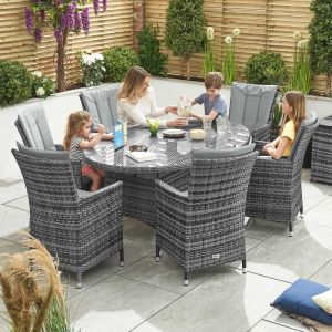 Elara 6 Seater Rattan Oval Dining Set - Grey