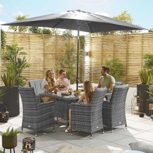 Elara 6 Seater Rattan Rectangular Dining Set - Grey