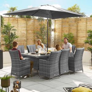 Elara 8 Seater Rattan Rectangular Dining Set - Grey