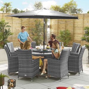 Elara 8 Seater Rattan Round Dining Set - Grey