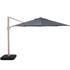 MZ Zeus Round Wood Effect Cantilever Parasol - Grey