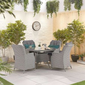 Europa 4 Seater Round Rattan Dining Set - White Wash