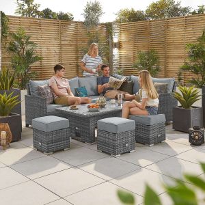 Elara 5-8 Seater Right Hand Corner Rattan Dining Set with Rising Table - Grey