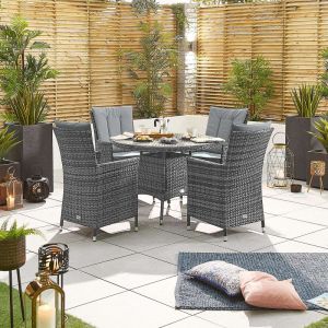 Elara 4 Seater Round Rattan Dining Set - Grey