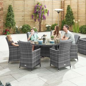 Elara 6 Seater Round Rattan Dining Set - Grey
