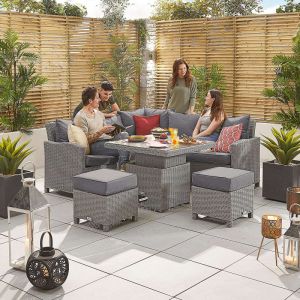 Europa 4-6 Seater Compact Rattan Corner Dining Set with Rising Table - White Wash