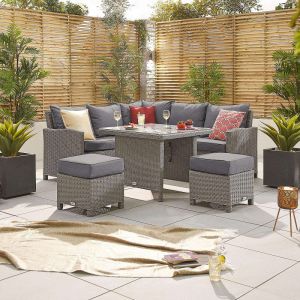 Europa 4-6 Seater Compact Rattan Corner Dining Set - White Wash