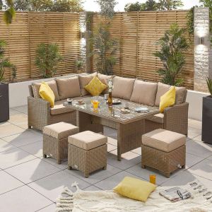 Europa 5-8 Seater Left Hand Corner Rattan Dining Set - Willow