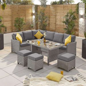 Europa 5-8 Seater Left Hand Corner Rattan Dining Set - White Wash
