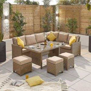 Europa 5-8 Seater Right Hand Corner Rattan Dining Set - Willow