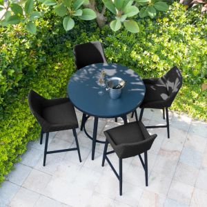 MZ Regal 4 Seater Outdoor Fabric Round Bar Set - Charcoal