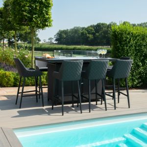 MZ Regal 8 Seater Outdoor Fabric Rectangular Fire Pit Bar Set - Charcoal
