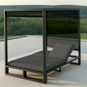 MZ Allure Outdoor Fabric Cabana Double Sunlounger - Charcoal 