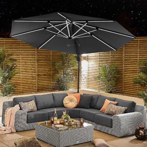 Pallas Grey Frame LED Cantilever Parasol - 3.5m Round