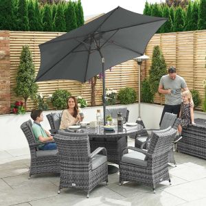 Pandora 6 Seater Rattan Round Dining Set - Grey