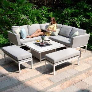 MZ Pulse 8 Seater Outdoor Fabric Square Corner Dining Set With Rising Table - Light Grey
