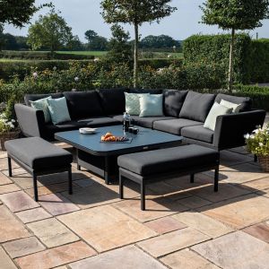 MZ Pulse 9 Seater Outdoor Fabric Deluxe Square Corner Dining Set with Rising Table - Charcoal Black