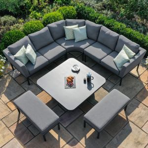 MZ Pulse 9 Seater Outdoor Fabric Deluxe Square Corner Dining Set with Rising Table - Grey