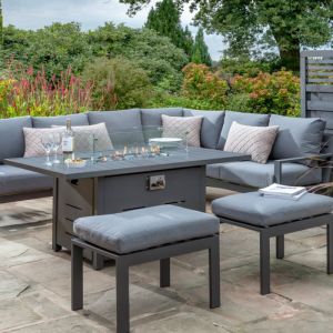 Pheasant 6-8 Seater Aluminium Square Corner Lounge Set With Fire Pit Table - Grey