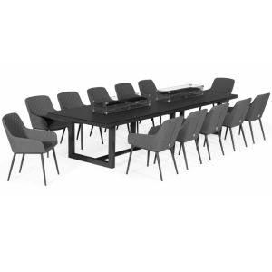 MZ Zest 12 Seater Outdoor Fabric Rectangular Dining Set with Fire Pit Table - Flanelle