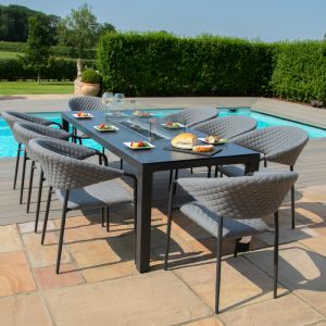 MZ Pebble 8 Seater Outdoor Fabric Rectangular Dining Set with Fire Pit Table - Flanelle