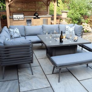 RC Mayfair 8 Seater Aluminium Corner Sofa Set With Square Firepit Table