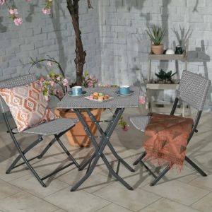 RC Nevada 2 Seater Rattan Folding Bistro Set - Grey
