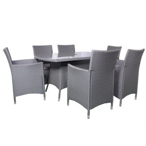 RC Nevada 6 Seater Rattan Rectangular Dining Set - Grey