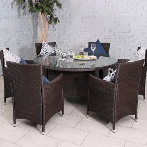 RC Nevada 6 Seater Rattan Round Dining Set - Brown