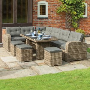 Thornbury Rattan Corner Dining Set With Height Adjustable Table - Natural Weave