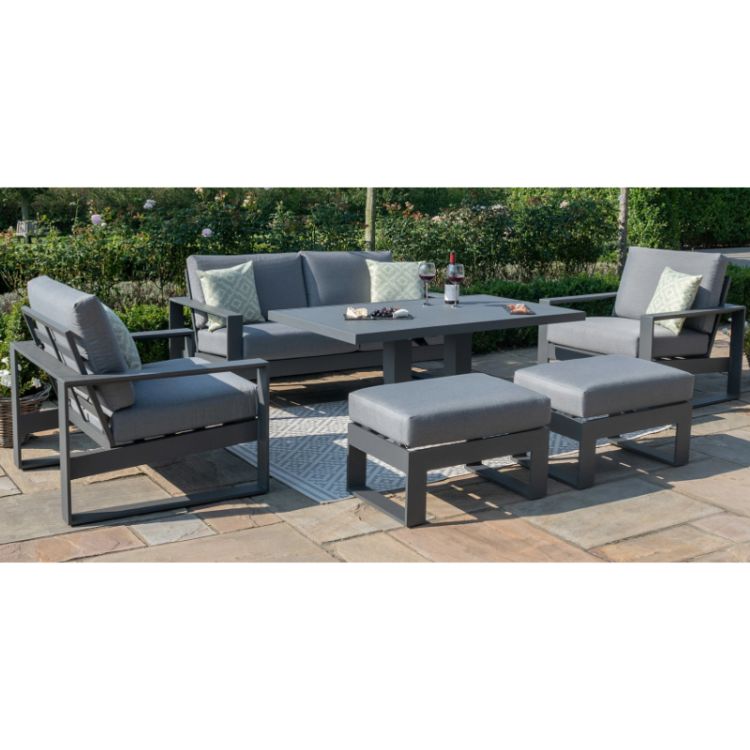 MZ Amalfi 6 Seater Aluminium Sofa Set with Rising Table - Grey