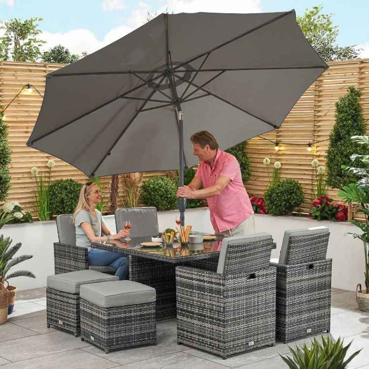 Atlas 4-8 Seater Rattan Cube Set with Square Table - Grey