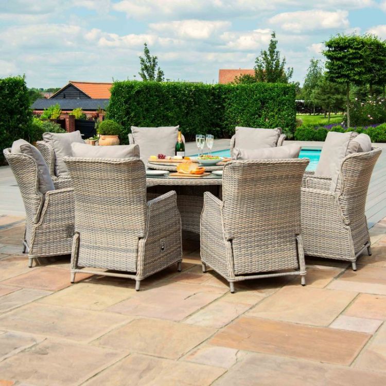 MZ Cotswold Reclining 8 Seater Round Rattan Dining Set with Lazy Susan