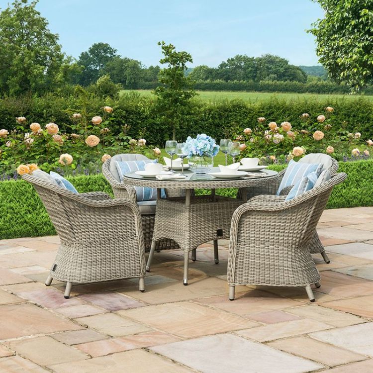 MZ Oxford 4 Seater Round Rattan Dining Set with Heritage Chairs