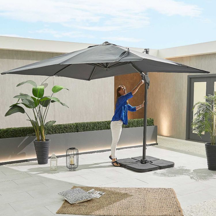 Hebe Grey Frame Cantilever Parasol - 3m x 2.5m Rectangular