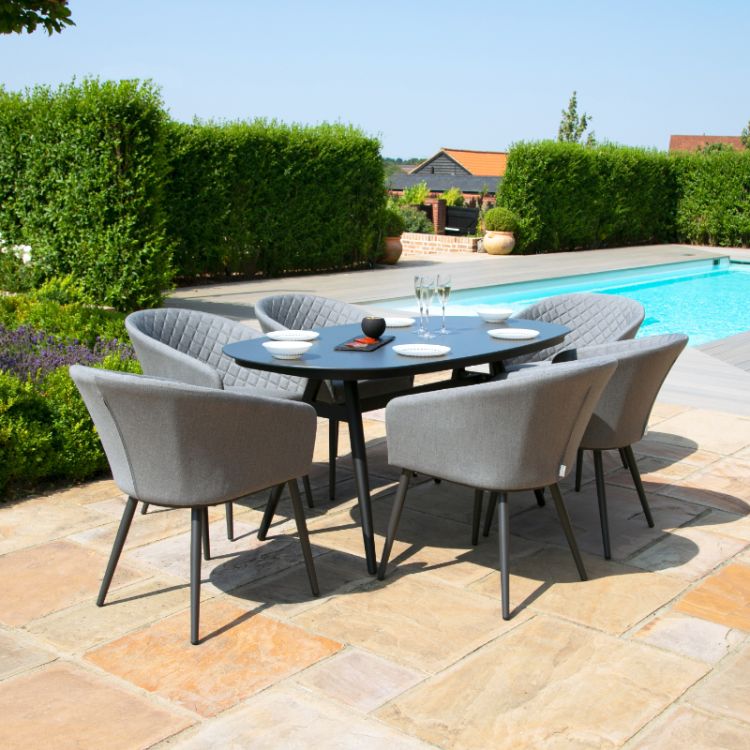 MZ Ambition 6 Seater Outdoor Fabric Oval Dining Set - Grey
