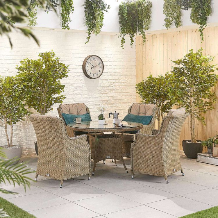 Europa 4 Seater Round Rattan Dining Set - Willow