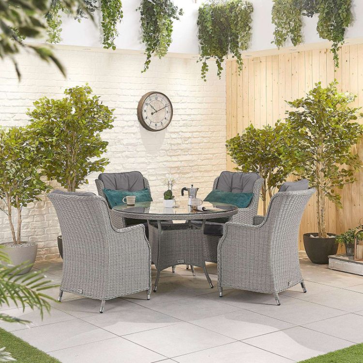 Europa 4 Seater Round Rattan Dining Set - White Wash
