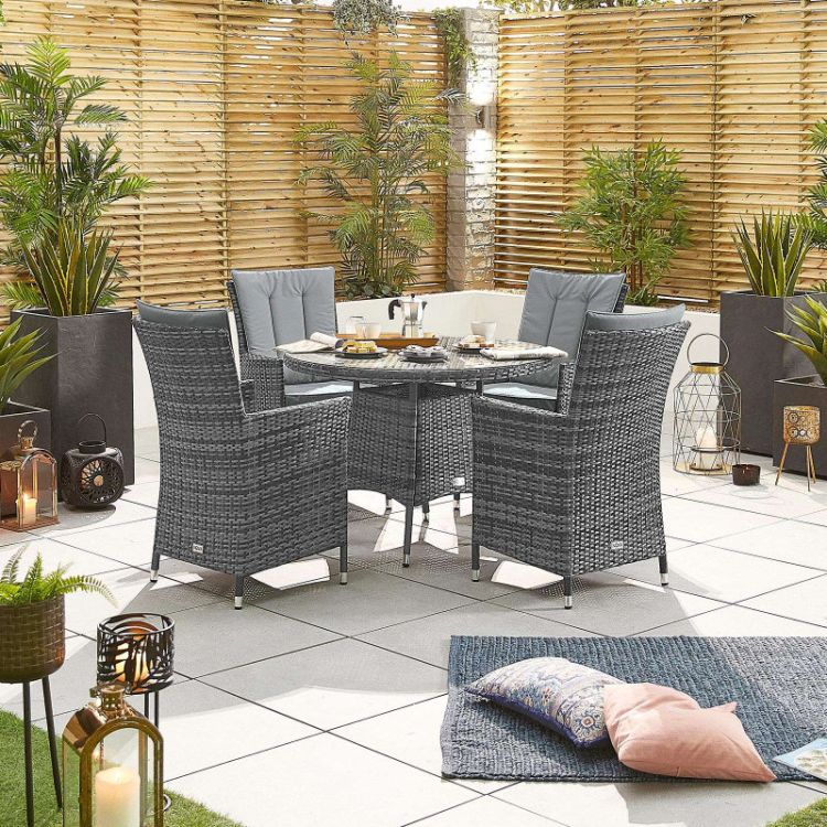 Elara 4 Seater Round Rattan Dining Set - Grey