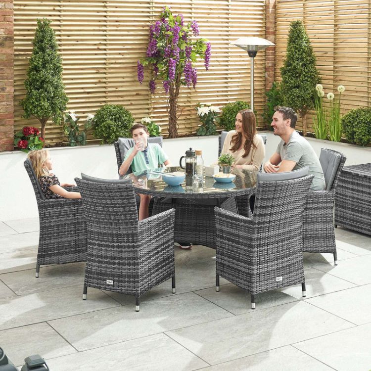 Elara 6 Seater Round Rattan Dining Set - Grey