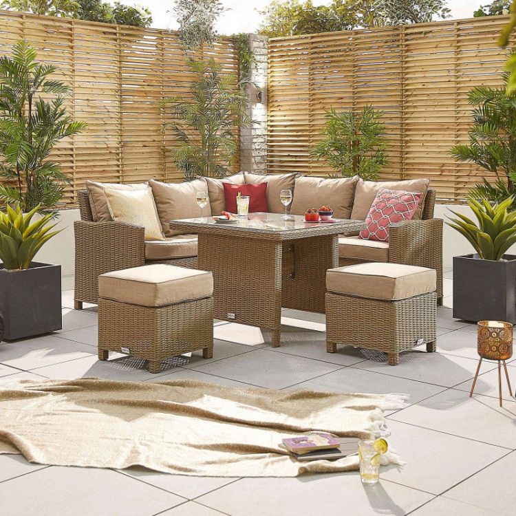 Europa 4-6 Seater Compact Rattan Corner Dining Set - Willow