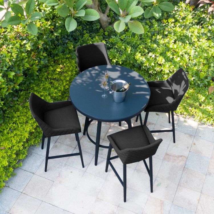 MZ Regal 4 Seater Outdoor Fabric Round Bar Set - Charcoal
