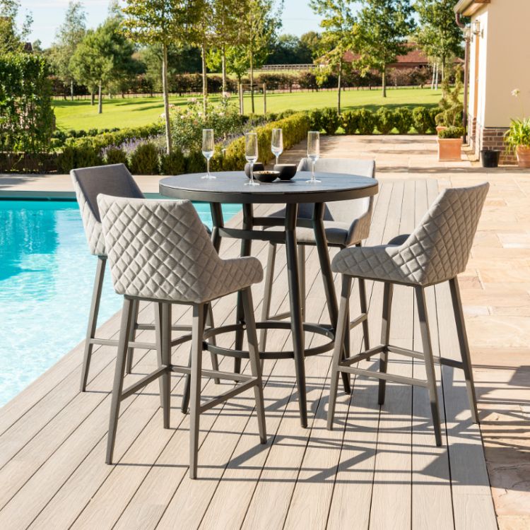 MZ Regal 4 Seater Outdoor Fabric Round Bar Set - Flanelle