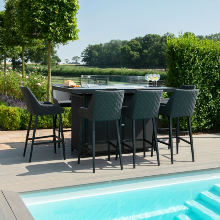 MZ Regal 8 Seater Outdoor Fabric Rectangular Fire Pit Bar Set - Charcoal