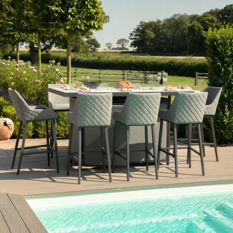 MZ Regal 8 Seater Outdoor Fabric Rectangular Fire Pit Bar Set - Flanelle