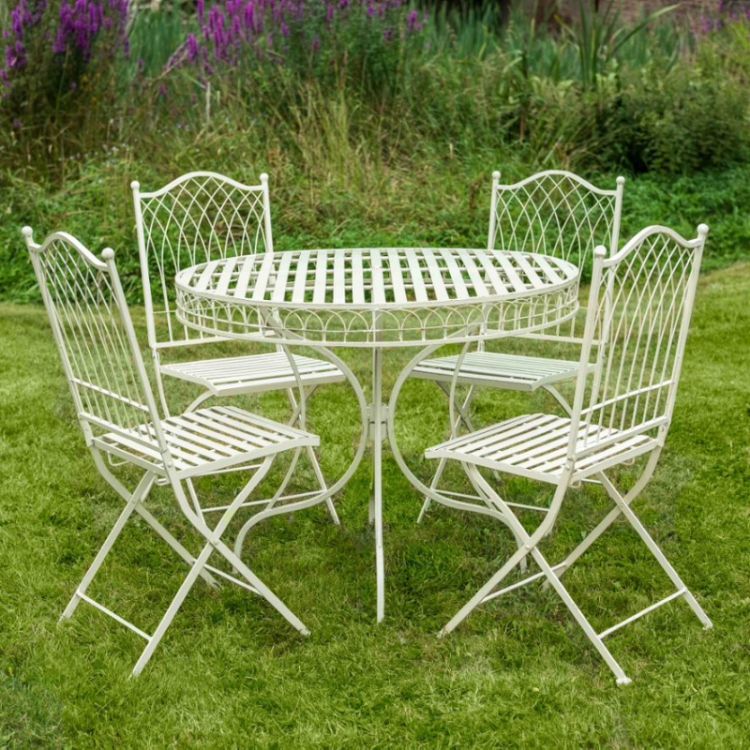 Osbourne Dio 4 Seater Metal Round Dining Set - Cream